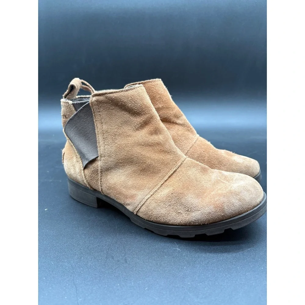Sorel Girls Suede Waterproof Chelsea Boots Tan Brown Lug Sole Ankle Booties‎ Vtg